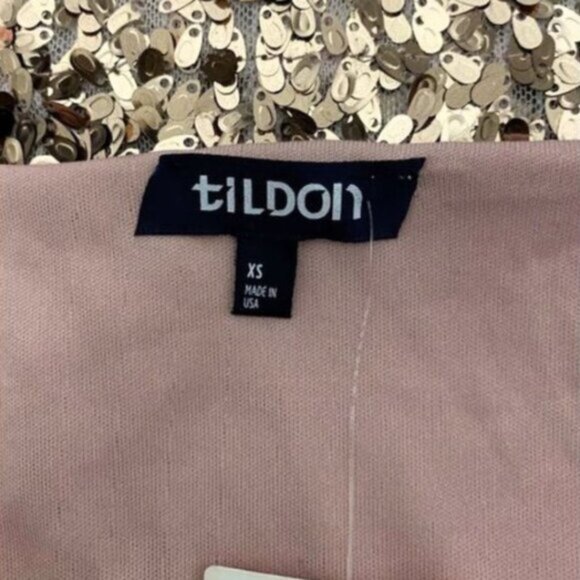 NWT Tildon Sequin Blouse XS | Metallic Bubble Rose Gold Pink Top Nordstrom Party - Picture 7 of 10